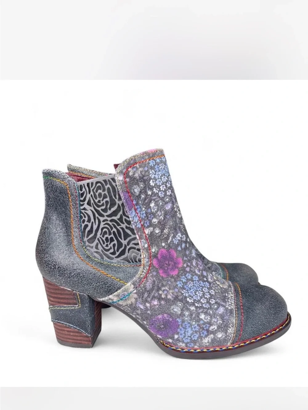 L’Artiste Spring Step Melvina Floral Leather Ankle Boots EU 38 US 7.5/8 like new